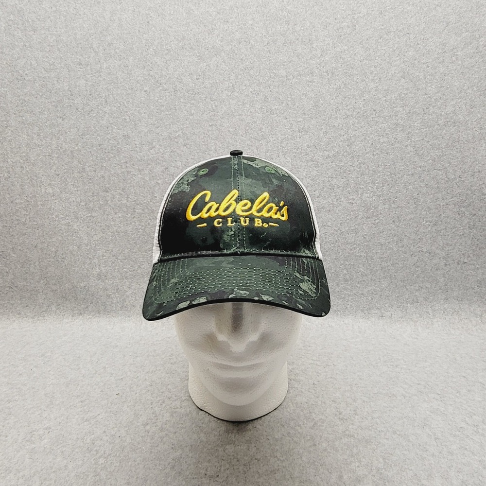 Cabela's Club Trucker Mesh Back Adjustable‎ Snapback Hat Green Marble Camo Cap